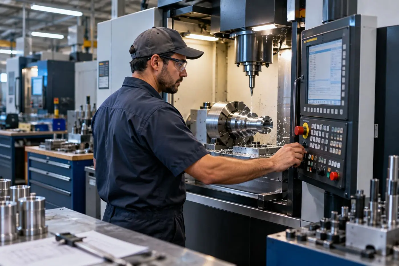 Machinist operating a CNC machine