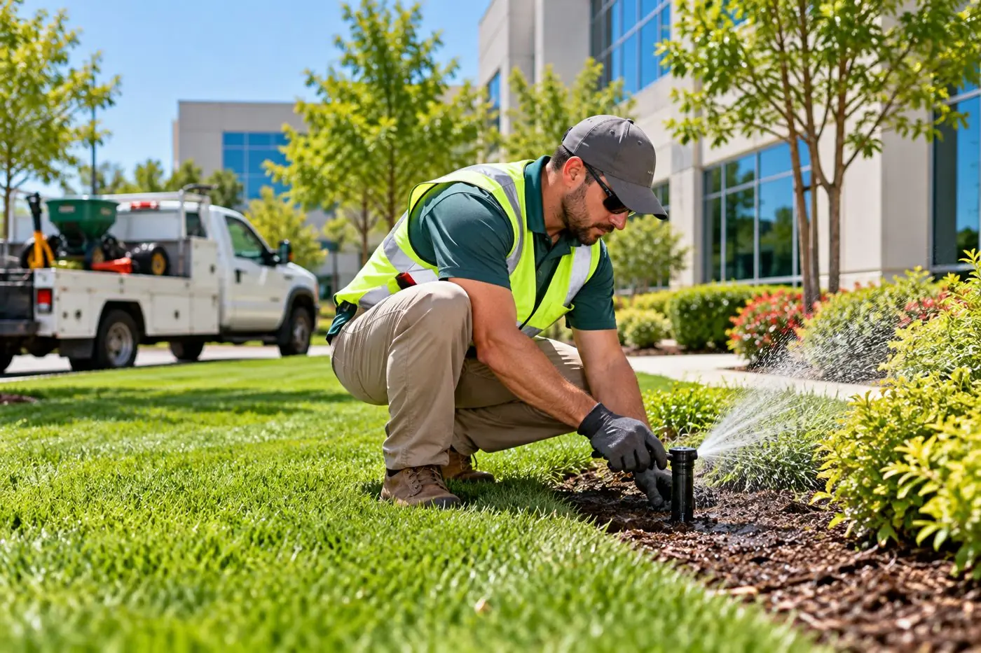 irrigation technician on a commercial property