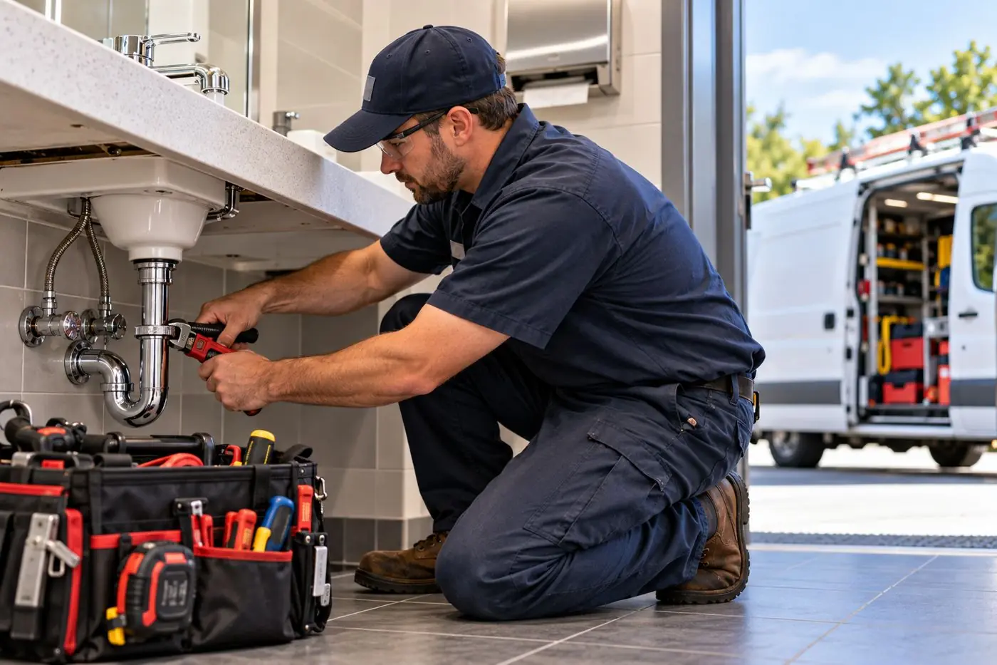 plumber on a service call