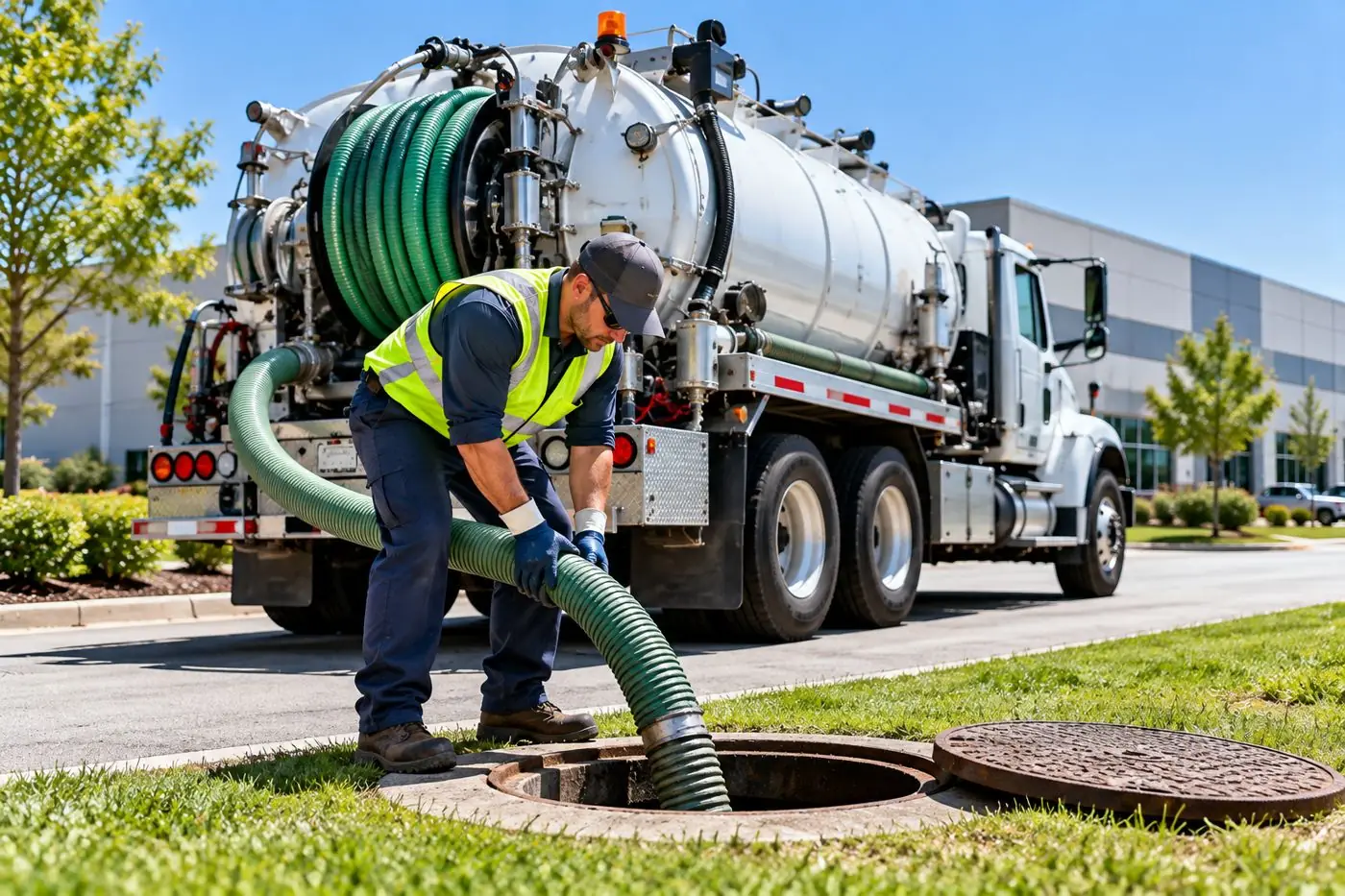 vacuum truck on a service route