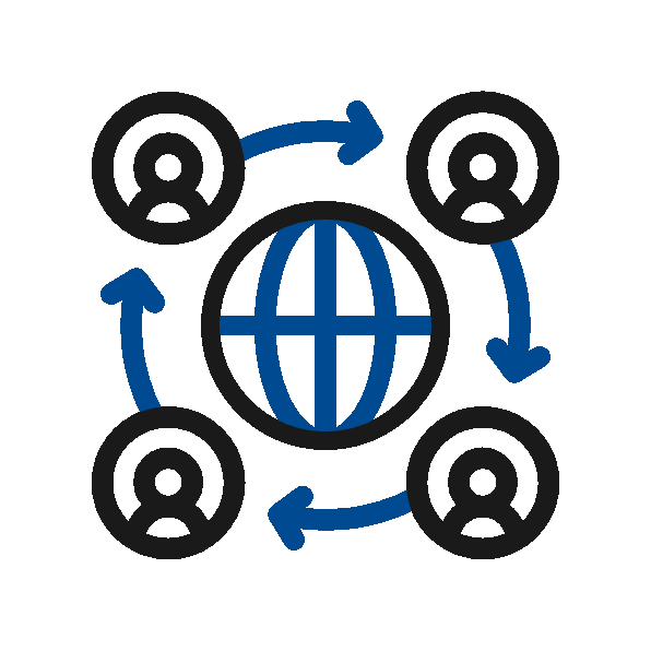 Animated icon showing extensive industry network and connections for M&A deals